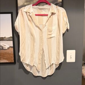 American Eagle Outfitters Beige and White Button Down Shirt